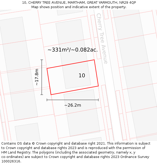 10, CHERRY TREE AVENUE, MARTHAM, GREAT YARMOUTH, NR29 4QP: Plot and title map