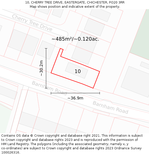 10, CHERRY TREE DRIVE, EASTERGATE, CHICHESTER, PO20 3RR: Plot and title map