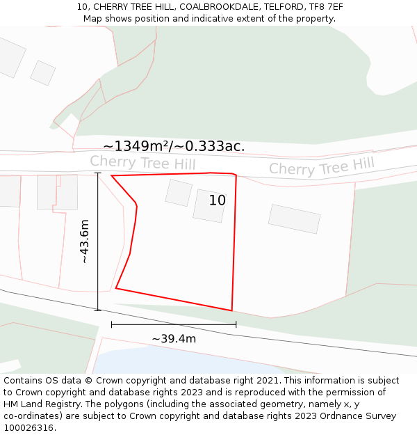 10, CHERRY TREE HILL, COALBROOKDALE, TELFORD, TF8 7EF: Plot and title map