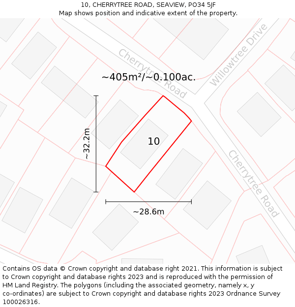 10, CHERRYTREE ROAD, SEAVIEW, PO34 5JF: Plot and title map