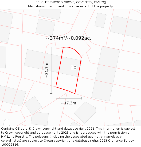 10, CHERRYWOOD GROVE, COVENTRY, CV5 7QJ: Plot and title map
