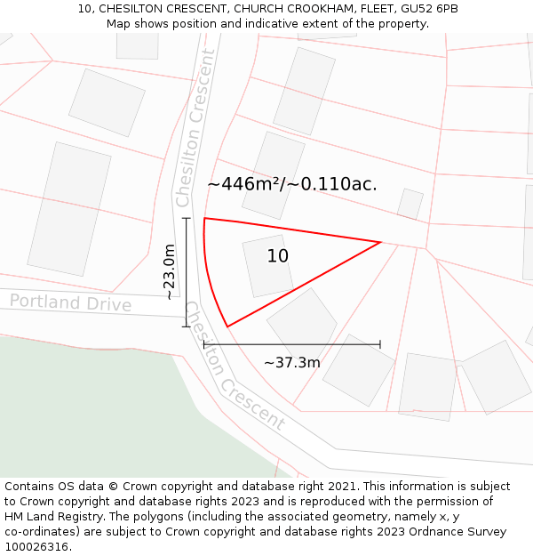 10, CHESILTON CRESCENT, CHURCH CROOKHAM, FLEET, GU52 6PB: Plot and title map