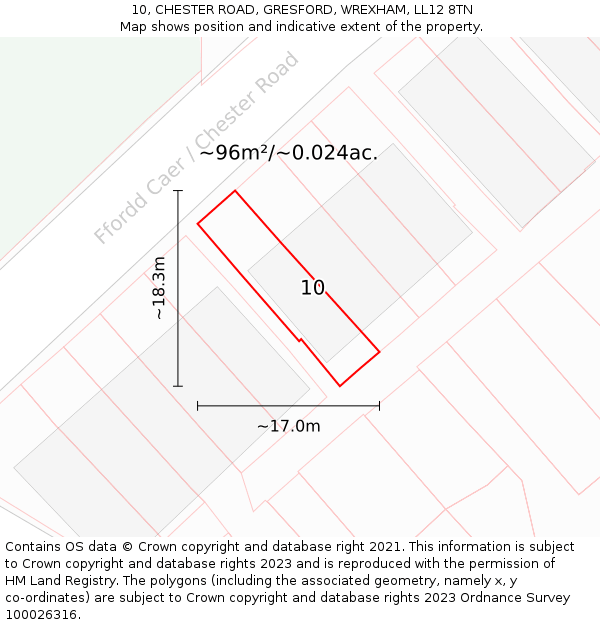 10, CHESTER ROAD, GRESFORD, WREXHAM, LL12 8TN: Plot and title map