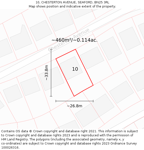 10, CHESTERTON AVENUE, SEAFORD, BN25 3RL: Plot and title map