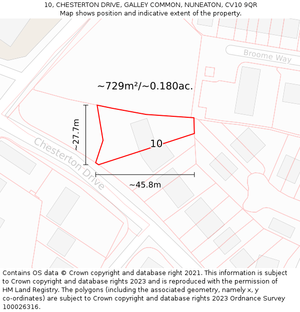 10, CHESTERTON DRIVE, GALLEY COMMON, NUNEATON, CV10 9QR: Plot and title map