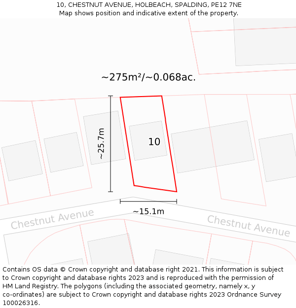10, CHESTNUT AVENUE, HOLBEACH, SPALDING, PE12 7NE: Plot and title map