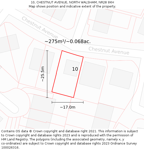 10, CHESTNUT AVENUE, NORTH WALSHAM, NR28 9XH: Plot and title map