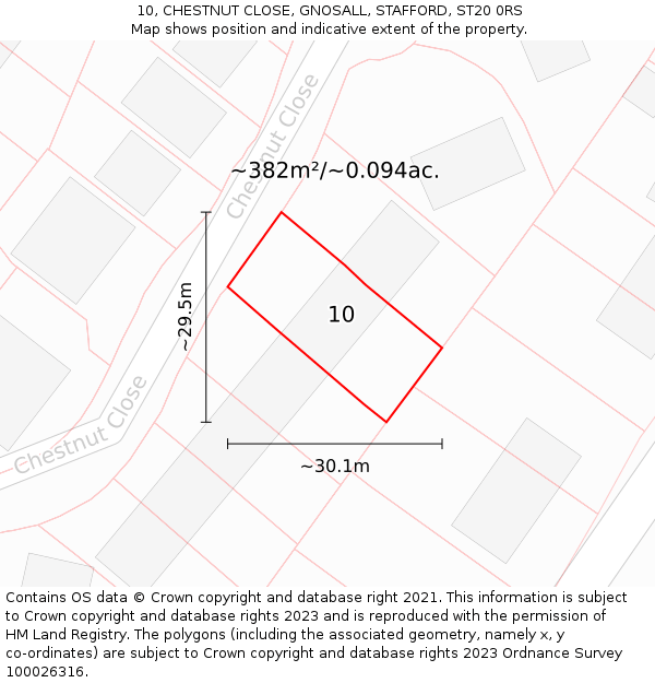 10, CHESTNUT CLOSE, GNOSALL, STAFFORD, ST20 0RS: Plot and title map