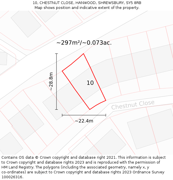 10, CHESTNUT CLOSE, HANWOOD, SHREWSBURY, SY5 8RB: Plot and title map