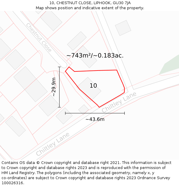 10, CHESTNUT CLOSE, LIPHOOK, GU30 7JA: Plot and title map