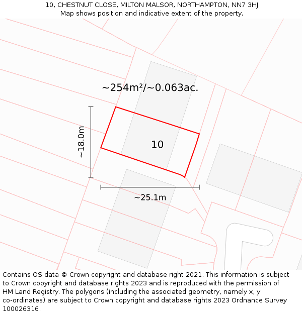 10, CHESTNUT CLOSE, MILTON MALSOR, NORTHAMPTON, NN7 3HJ: Plot and title map