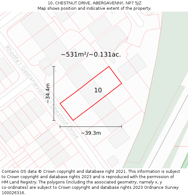 10, CHESTNUT DRIVE, ABERGAVENNY, NP7 5JZ: Plot and title map