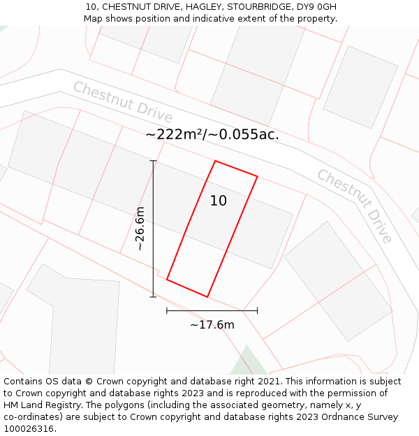 10, CHESTNUT DRIVE, HAGLEY, STOURBRIDGE, DY9 0GH: Plot and title map