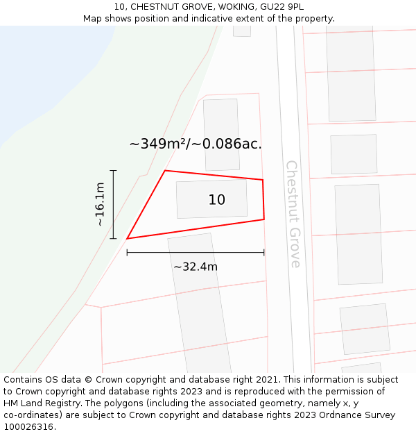 10, CHESTNUT GROVE, WOKING, GU22 9PL: Plot and title map