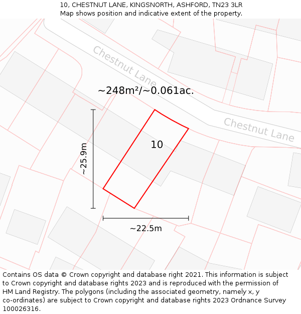 10, CHESTNUT LANE, KINGSNORTH, ASHFORD, TN23 3LR: Plot and title map