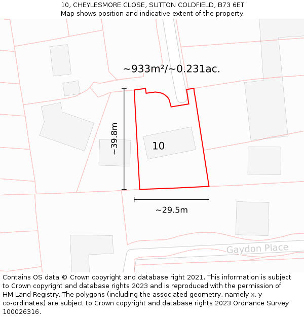 10, CHEYLESMORE CLOSE, SUTTON COLDFIELD, B73 6ET: Plot and title map