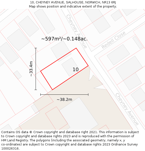 10, CHEYNEY AVENUE, SALHOUSE, NORWICH, NR13 6RJ: Plot and title map