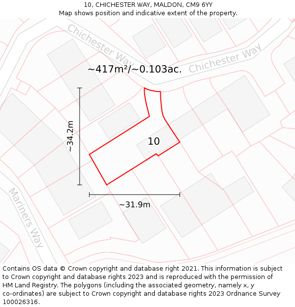 10, CHICHESTER WAY, MALDON, CM9 6YY: Plot and title map
