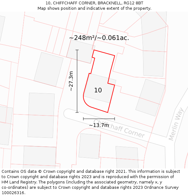 10, CHIFFCHAFF CORNER, BRACKNELL, RG12 8BT: Plot and title map