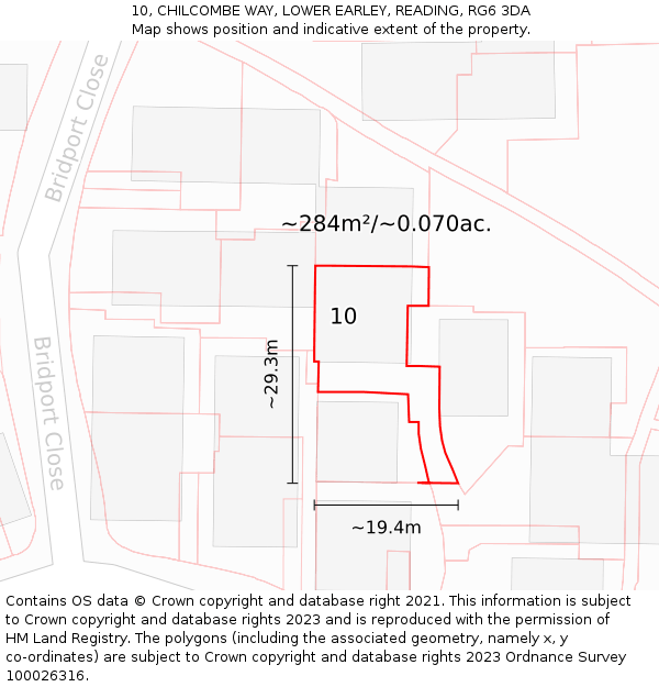 10, CHILCOMBE WAY, LOWER EARLEY, READING, RG6 3DA: Plot and title map
