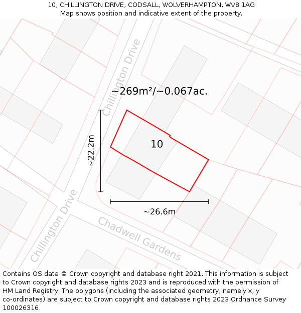 10, CHILLINGTON DRIVE, CODSALL, WOLVERHAMPTON, WV8 1AG: Plot and title map
