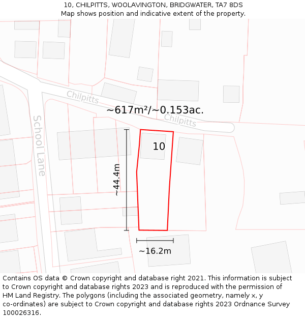 10, CHILPITTS, WOOLAVINGTON, BRIDGWATER, TA7 8DS: Plot and title map
