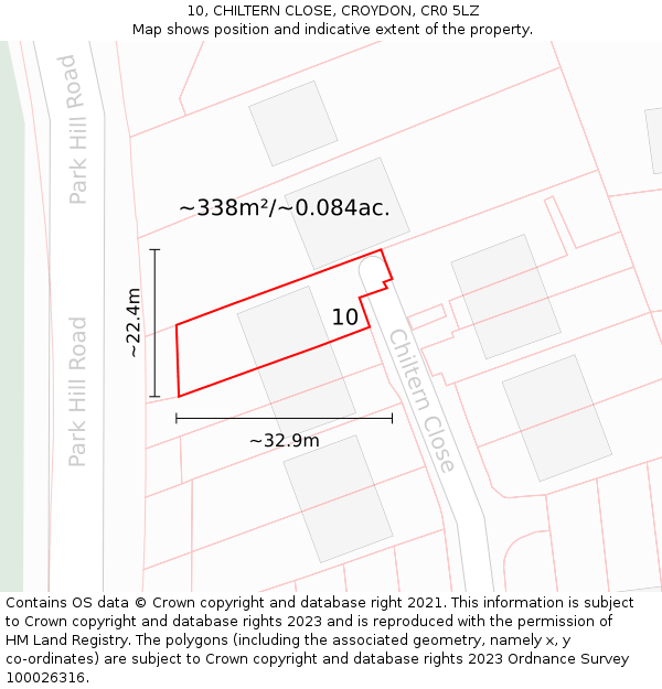 10, CHILTERN CLOSE, CROYDON, CR0 5LZ: Plot and title map