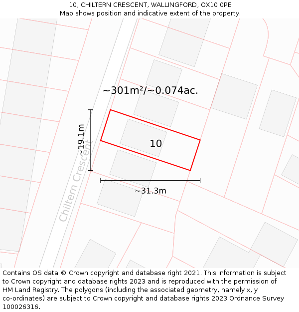 10, CHILTERN CRESCENT, WALLINGFORD, OX10 0PE: Plot and title map