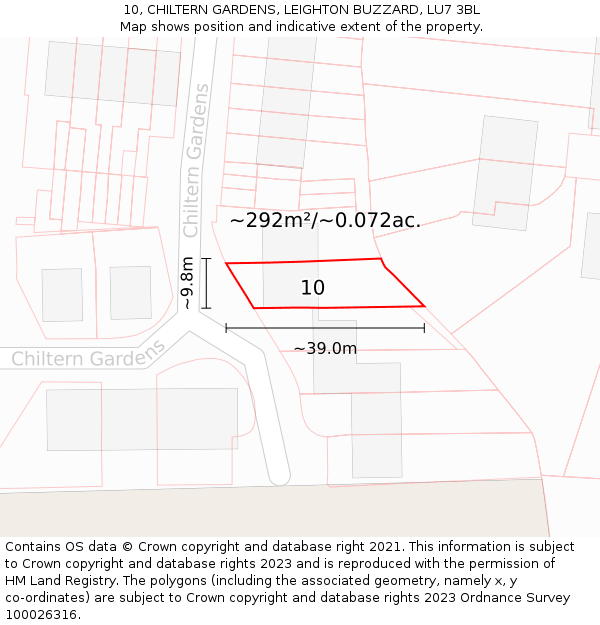 10, CHILTERN GARDENS, LEIGHTON BUZZARD, LU7 3BL: Plot and title map