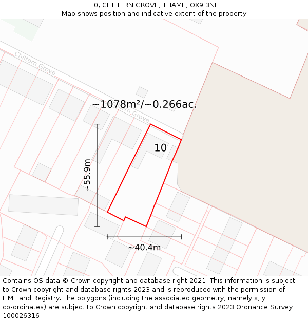 10, CHILTERN GROVE, THAME, OX9 3NH: Plot and title map