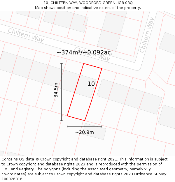 10, CHILTERN WAY, WOODFORD GREEN, IG8 0RQ: Plot and title map