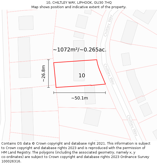 10, CHILTLEY WAY, LIPHOOK, GU30 7HQ: Plot and title map