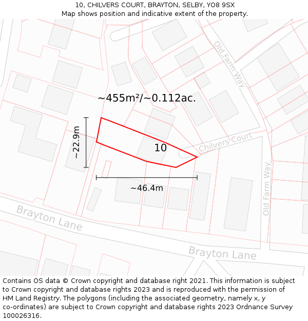 10, CHILVERS COURT, BRAYTON, SELBY, YO8 9SX: Plot and title map