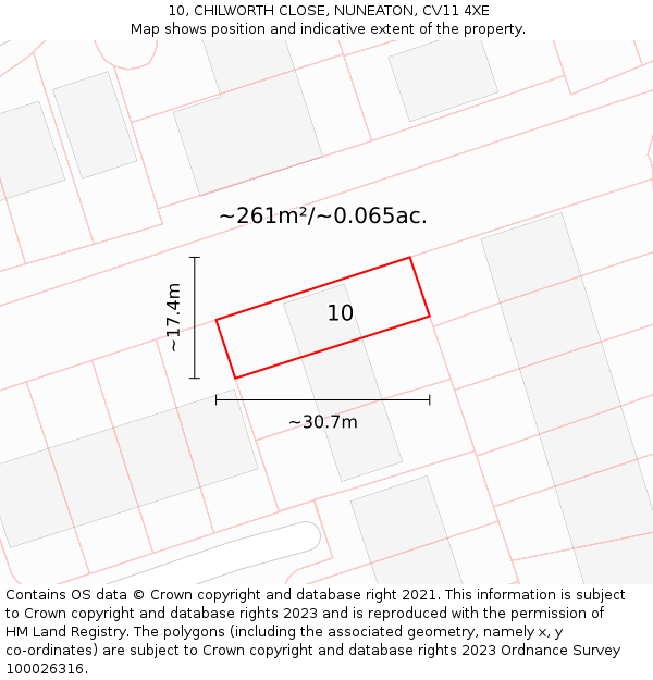 10, CHILWORTH CLOSE, NUNEATON, CV11 4XE: Plot and title map