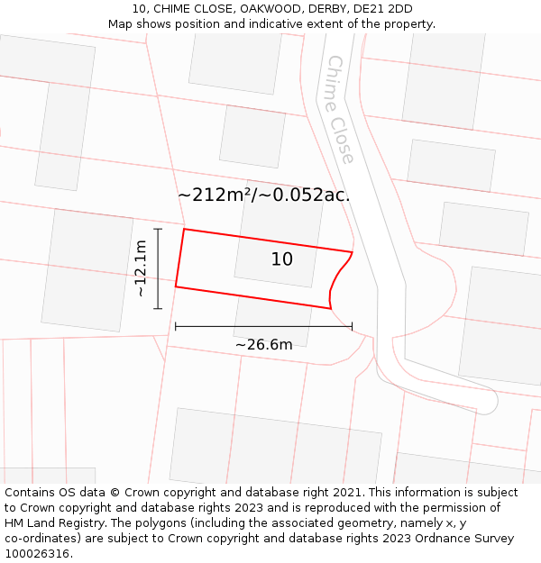 10, CHIME CLOSE, OAKWOOD, DERBY, DE21 2DD: Plot and title map