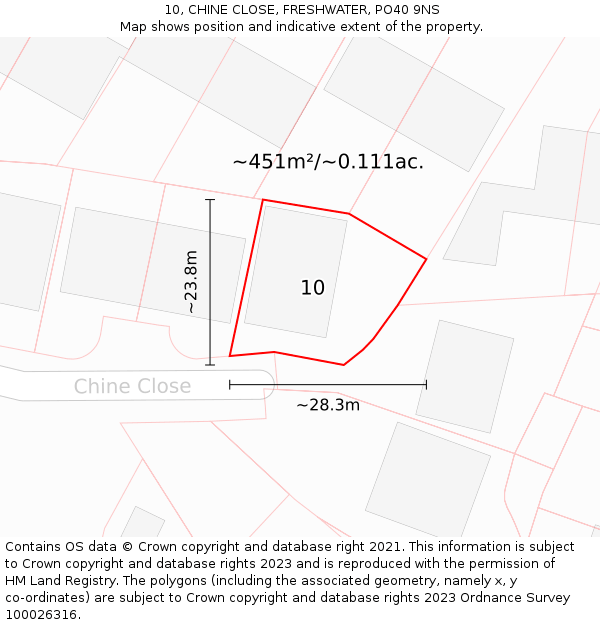 10, CHINE CLOSE, FRESHWATER, PO40 9NS: Plot and title map