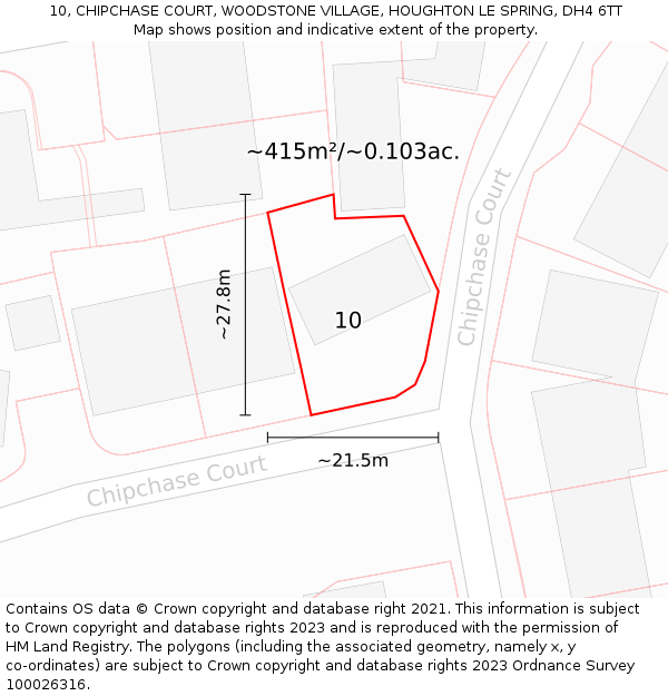 10, CHIPCHASE COURT, WOODSTONE VILLAGE, HOUGHTON LE SPRING, DH4 6TT: Plot and title map