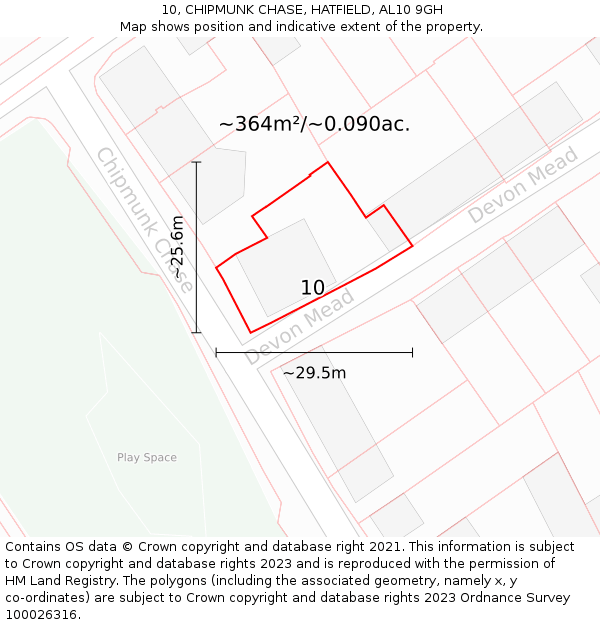 10, CHIPMUNK CHASE, HATFIELD, AL10 9GH: Plot and title map