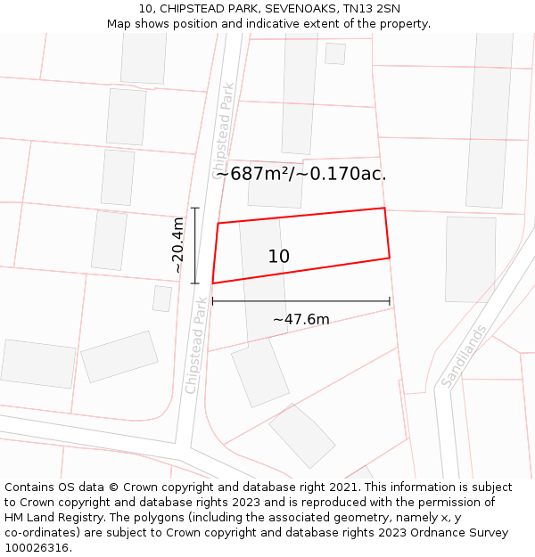 10, CHIPSTEAD PARK, SEVENOAKS, TN13 2SN: Plot and title map