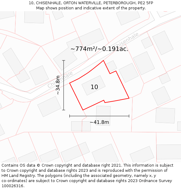 10, CHISENHALE, ORTON WATERVILLE, PETERBOROUGH, PE2 5FP: Plot and title map