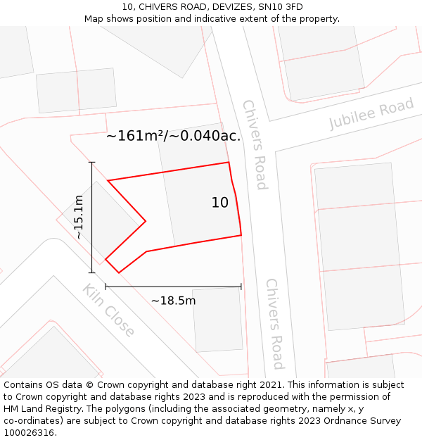 10, CHIVERS ROAD, DEVIZES, SN10 3FD: Plot and title map