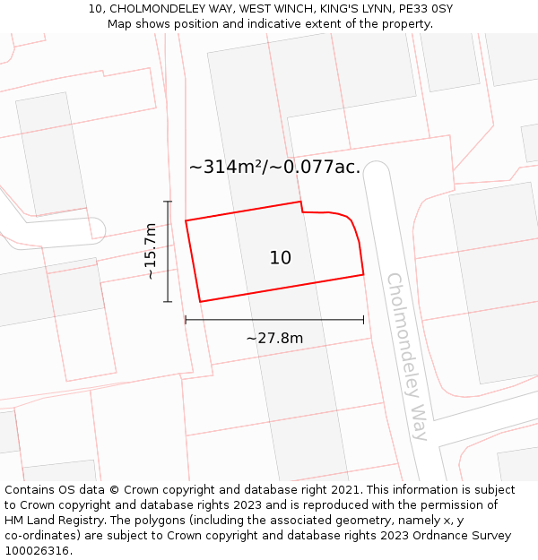 10, CHOLMONDELEY WAY, WEST WINCH, KING'S LYNN, PE33 0SY: Plot and title map