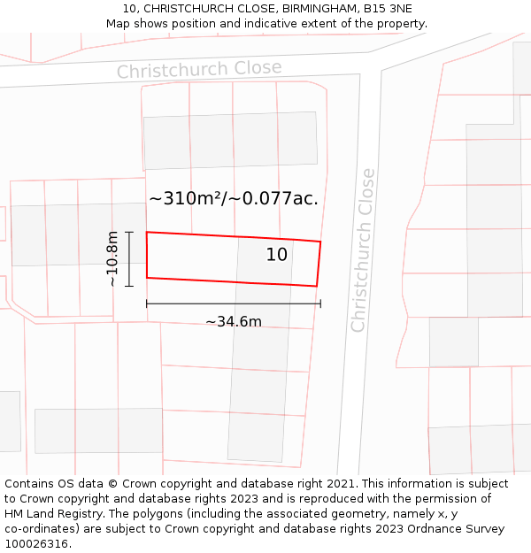 10, CHRISTCHURCH CLOSE, BIRMINGHAM, B15 3NE: Plot and title map