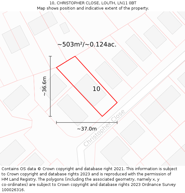 10, CHRISTOPHER CLOSE, LOUTH, LN11 0BT: Plot and title map
