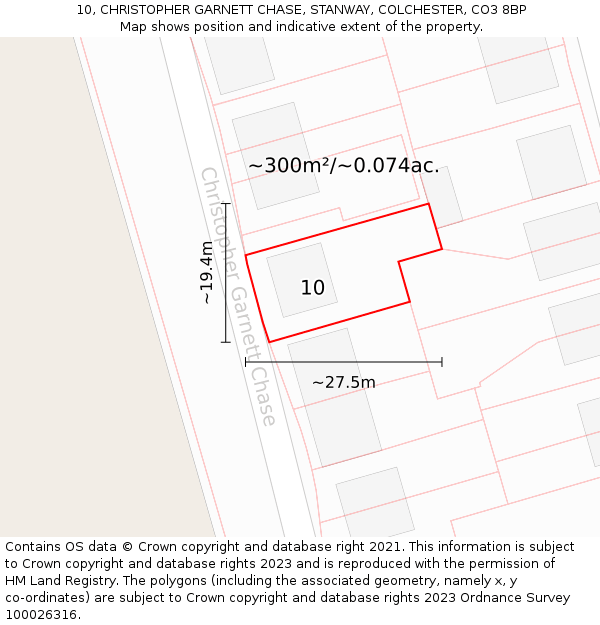 10, CHRISTOPHER GARNETT CHASE, STANWAY, COLCHESTER, CO3 8BP: Plot and title map