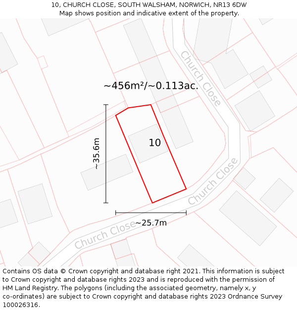 10, CHURCH CLOSE, SOUTH WALSHAM, NORWICH, NR13 6DW: Plot and title map