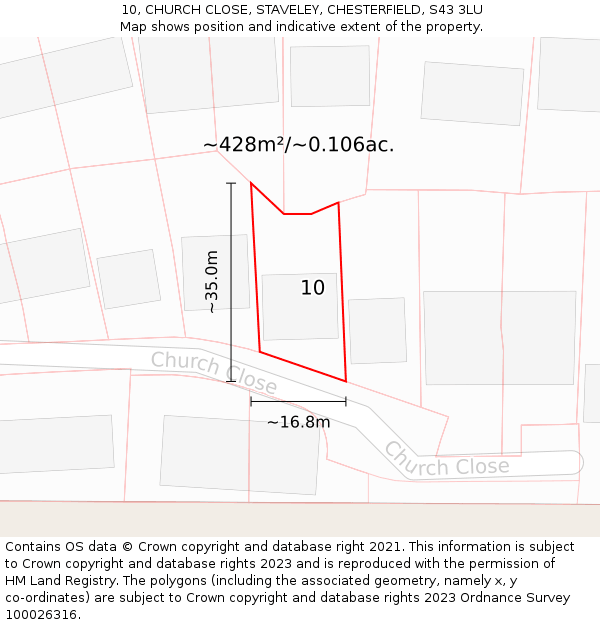 10, CHURCH CLOSE, STAVELEY, CHESTERFIELD, S43 3LU: Plot and title map