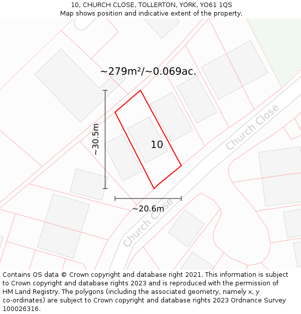 10, CHURCH CLOSE, TOLLERTON, YORK, YO61 1QS: Plot and title map