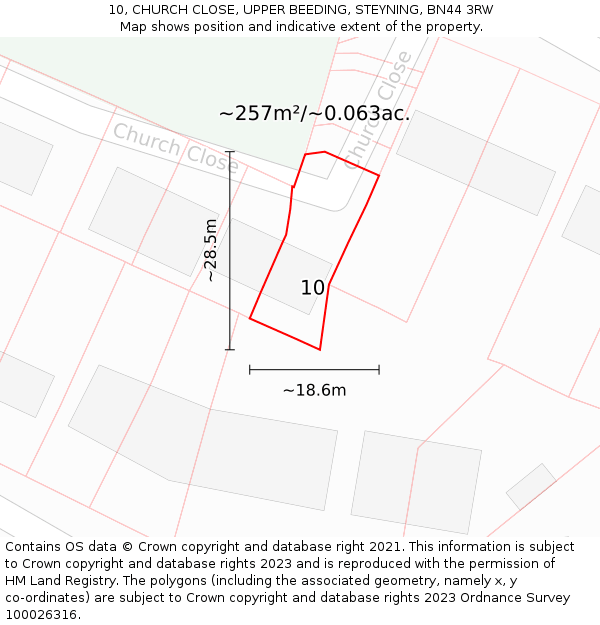 10, CHURCH CLOSE, UPPER BEEDING, STEYNING, BN44 3RW: Plot and title map