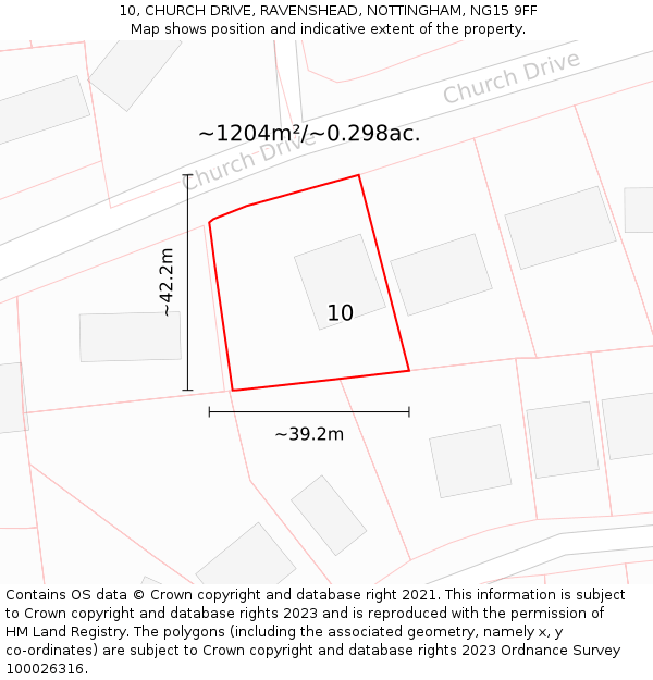10, CHURCH DRIVE, RAVENSHEAD, NOTTINGHAM, NG15 9FF: Plot and title map